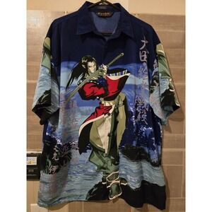 Dtek Sport‎ Anime Shirt Blue All Over Print Ninja Samurai Manga Mens Sz XL